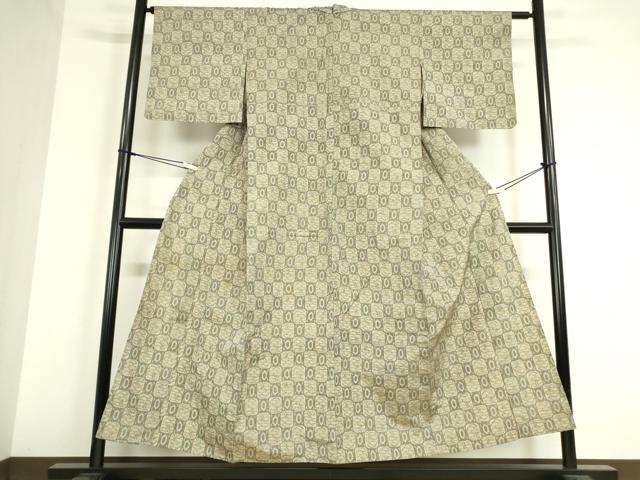 平和屋着物▽上質な紬　単衣　松文　正絹　逸品　DAAT9739az