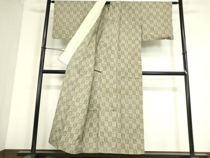 平和屋着物▽上質な紬　単衣　松文　正絹　逸品　DAAT9739az