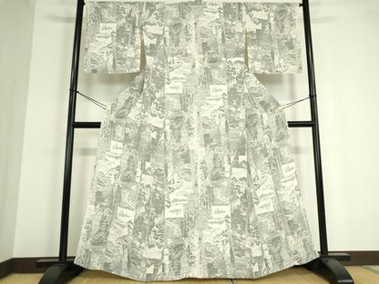 平和屋着物▽上質な小紋 単衣 風景樹林文 鬼しぼ縮緬 正絹 逸品 DAAT9747az