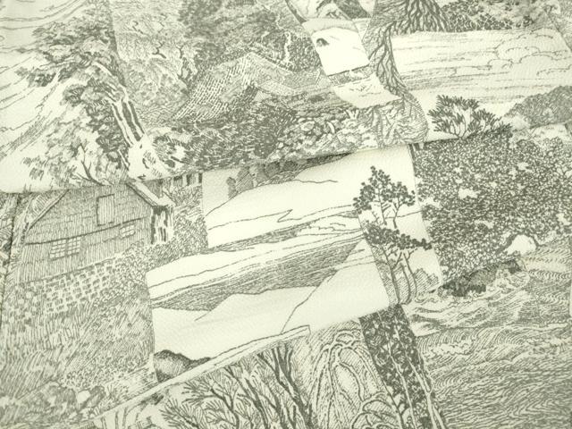 平和屋着物▽上質な小紋 単衣 風景樹林文 鬼しぼ縮緬 正絹 逸品 DAAT9747az