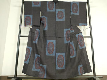 平和屋着物▽結城紬　単衣　陶器文　正絹　逸品　DAAT9752az