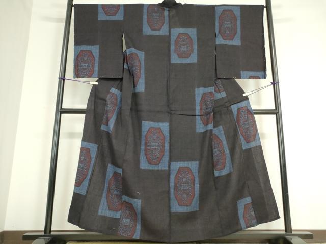 平和屋着物▽結城紬　単衣　陶器文　正絹　逸品　DAAT9752az