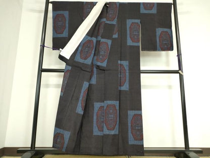 平和屋着物▽結城紬　単衣　陶器文　正絹　逸品　DAAT9752az