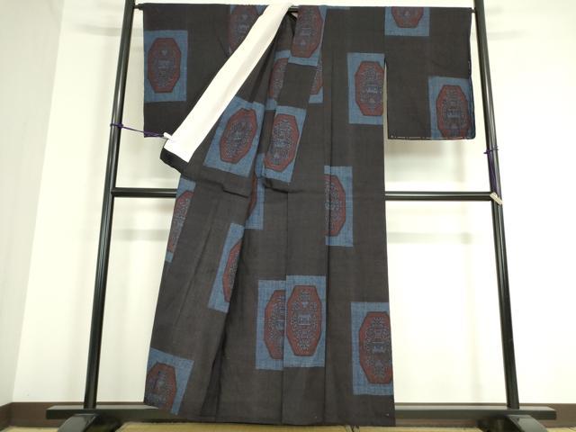 平和屋着物▽結城紬　単衣　陶器文　正絹　逸品　DAAT9752az
