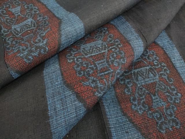 平和屋着物▽結城紬　単衣　陶器文　正絹　逸品　DAAT9752az