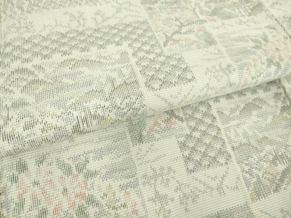 平和屋着物▽上質な紬 単衣 色紙風景花文 正絹 逸品 DAAT9753az