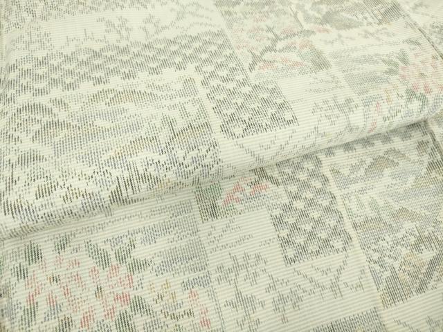 平和屋着物▽上質な紬 単衣 色紙風景花文 正絹 逸品 DAAT9753az