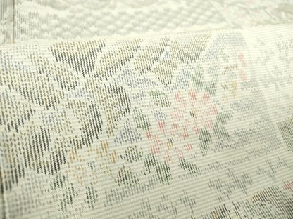 平和屋着物▽上質な紬 単衣 色紙風景花文 正絹 逸品 DAAT9753az