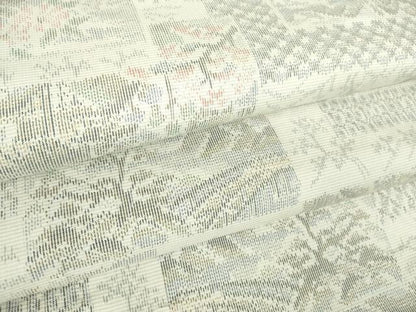 平和屋着物▽上質な紬 単衣 色紙風景花文 正絹 逸品 DAAT9753az