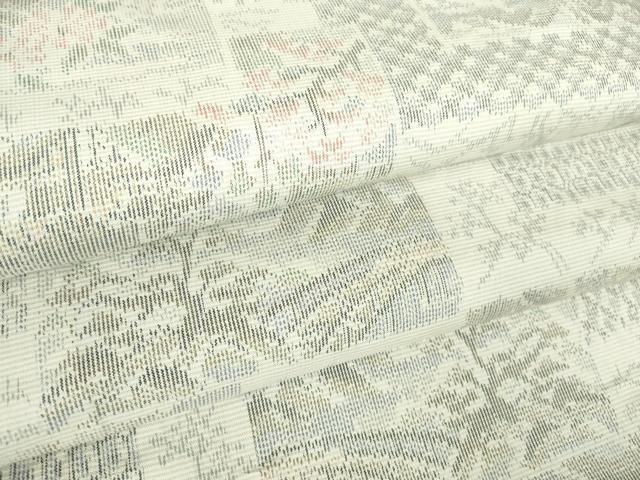 平和屋着物▽上質な紬 単衣 色紙風景花文 正絹 逸品 DAAT9753az
