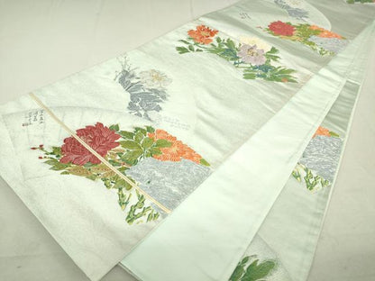 平和屋着物▼六通柄袋帯　唐織　地紙花文　金糸　正絹　逸品　DAAT9804az