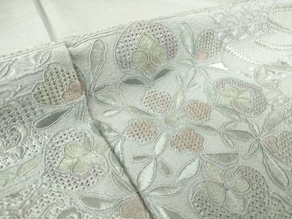 平和屋着物▽中国三大刺繍　スワトウ刺繍　汕頭刺繍　総刺繍　訪問着　単衣　霞取り紐花文　西武扱い　正絹　逸品　DAAT9825az