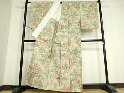 平和屋着物▽小千谷紬 単衣 草花文 正絹 逸品 未使用 DAAT9828az