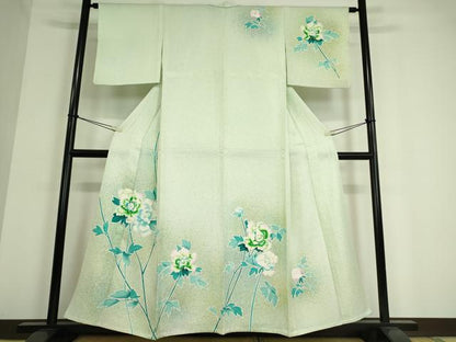 平和屋着物▽訪問着 単衣 牡丹文 たたき染め 金彩 正絹 逸品 DAAT9829az
