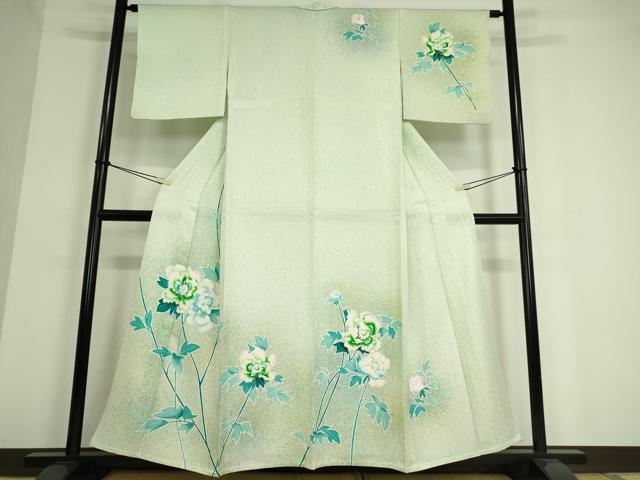平和屋着物▽訪問着 単衣 牡丹文 たたき染め 金彩 正絹 逸品 DAAT9829az