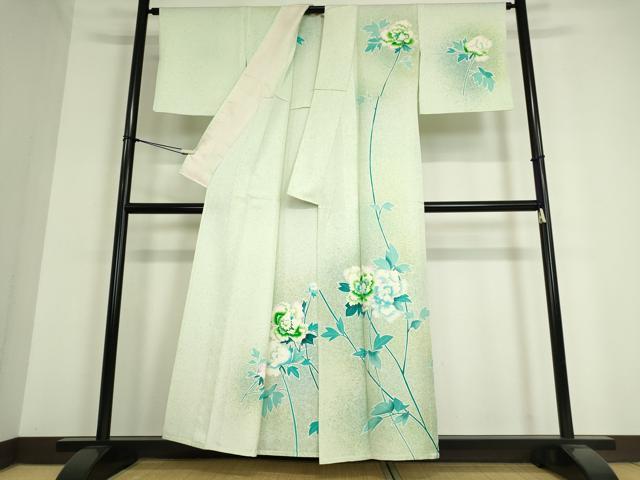平和屋着物▽訪問着 単衣 牡丹文 たたき染め 金彩 正絹 逸品 DAAT9829az