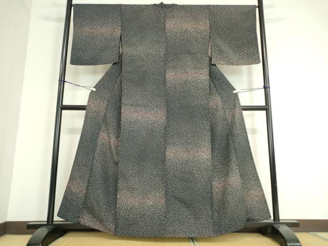 平和屋着物▽小紋 単衣 霞文 黒地 洗える着物 DAAT9832az