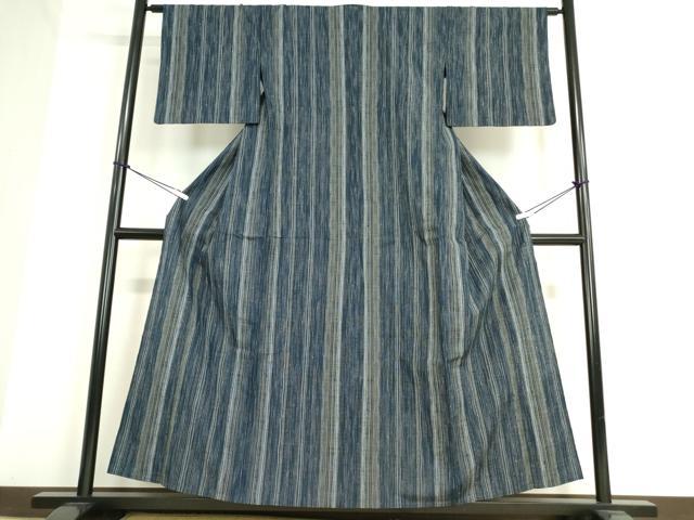 平和屋着物▽上質な紬　単衣　縞　正絹　逸品　DAAT9833az