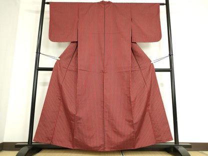 平和屋着物▽上質な紬　単衣　縞　正絹　逸品　DAAT9837az