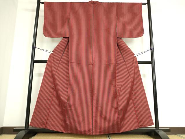 平和屋着物▽上質な紬　単衣　縞　正絹　逸品　DAAT9837az