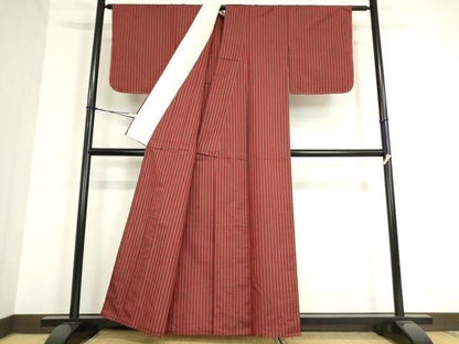 平和屋着物▽上質な紬　単衣　縞　正絹　逸品　DAAT9837az