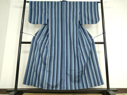 平和屋着物▽上質な紬　単衣　縞　正絹　逸品　DAAT9840az