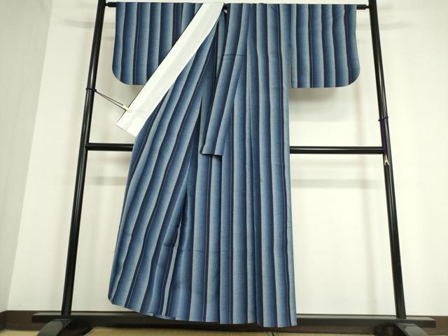 平和屋着物▽上質な紬　単衣　縞　正絹　逸品　DAAT9840az