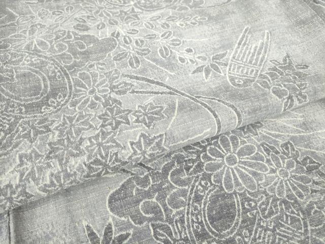 平和屋着物▽小千谷紬 単衣 鼓花文 正絹 逸品 DAAT9843az