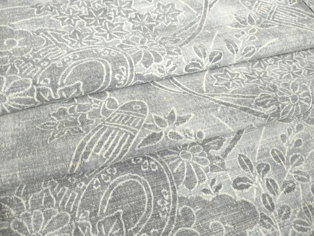 平和屋着物▽小千谷紬 単衣 鼓花文 正絹 逸品 DAAT9843az