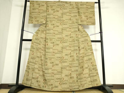 平和屋着物▽上質な小紋 単衣 人物壁画文 正絹 逸品 DAAT9845az