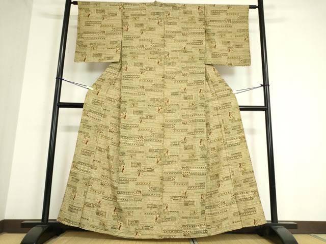 平和屋着物▽上質な小紋 単衣 人物壁画文 正絹 逸品 DAAT9845az