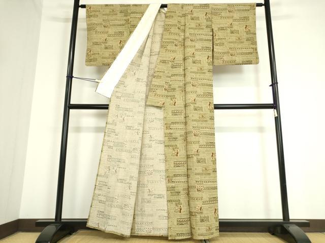 平和屋着物▽上質な小紋 単衣 人物壁画文 正絹 逸品 DAAT9845az