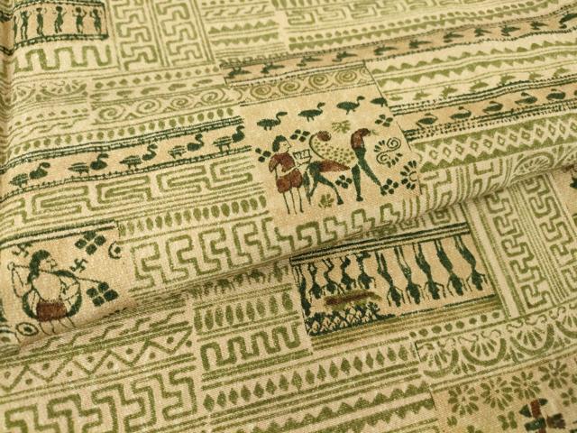 平和屋着物▽上質な小紋 単衣 人物壁画文 正絹 逸品 DAAT9845az