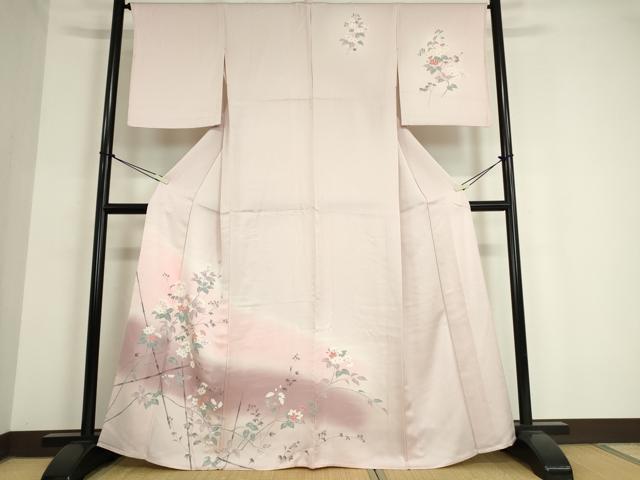 平和屋着物▽訪問着 単衣 友禅 枝花文 暈し染め 正絹 逸品 DAAT9846az