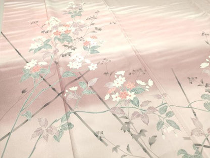 平和屋着物▽訪問着 単衣 友禅 枝花文 暈し染め 正絹 逸品 DAAT9846az