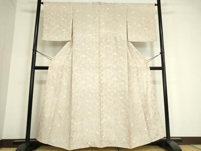平和屋着物▽上質な小紋 単衣 地紋起こし 草花文 正絹 逸品 DAAT9849az