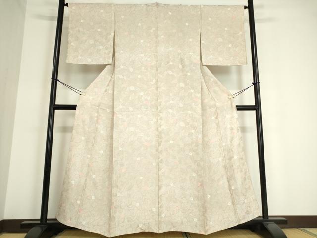 平和屋着物▽上質な小紋 単衣 地紋起こし 草花文 正絹 逸品 DAAT9849az