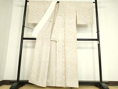 平和屋着物▽上質な小紋 単衣 地紋起こし 草花文 正絹 逸品 DAAT9849az