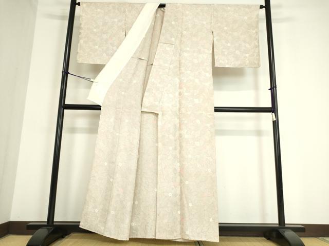 平和屋着物▽上質な小紋 単衣 地紋起こし 草花文 正絹 逸品 DAAT9849az