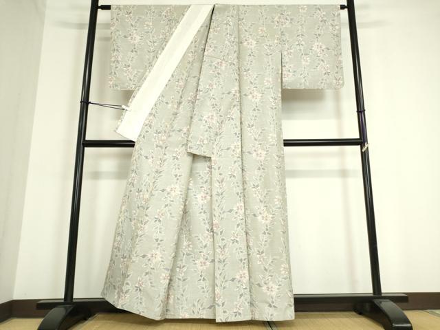 平和屋着物▽上質な紬　単衣　花繋ぎ　正絹　逸品　DAAT9851az