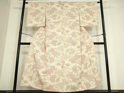 平和屋着物▽本塩沢 単衣 牡丹文 正絹 逸品 DAAT9853az