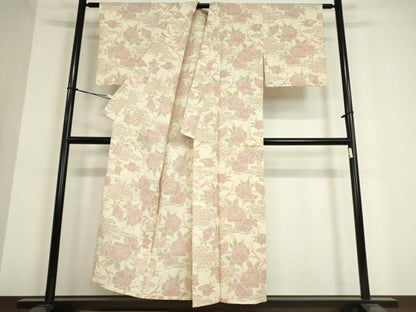 平和屋着物▽本塩沢 単衣 牡丹文 正絹 逸品 DAAT9853az