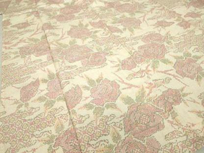 平和屋着物▽本塩沢 単衣 牡丹文 正絹 逸品 DAAT9853az