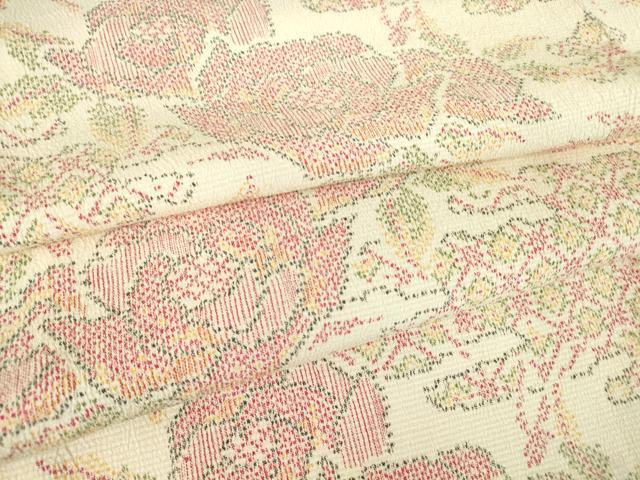 平和屋着物▽本塩沢 単衣 牡丹文 正絹 逸品 DAAT9853az
