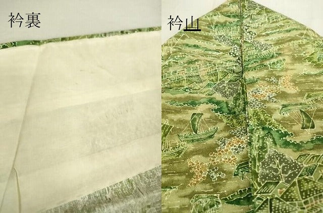 平和屋着物▽上質な小紋　紬地　単衣　水辺風景文　正絹　逸品　DAAT9854az