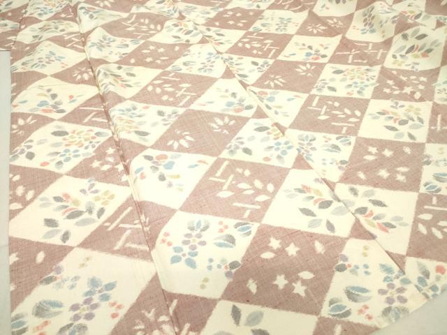 平和屋着物▽瑞穂紬 単衣 菱花文 反端付き 正絹 逸品 DAAT9855az