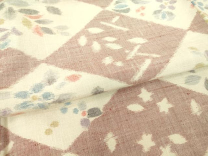 平和屋着物▽瑞穂紬 単衣 菱花文 反端付き 正絹 逸品 DAAT9855az
