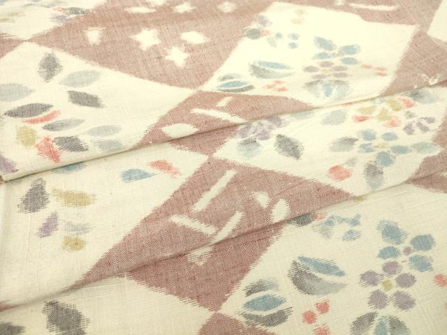 平和屋着物▽瑞穂紬 単衣 菱花文 反端付き 正絹 逸品 DAAT9855az