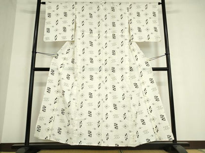 平和屋着物▽綿琉球　単衣　絣流水花文　綿　逸品　DAAT9856az