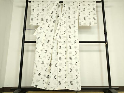 平和屋着物▽綿琉球　単衣　絣流水花文　綿　逸品　DAAT9856az